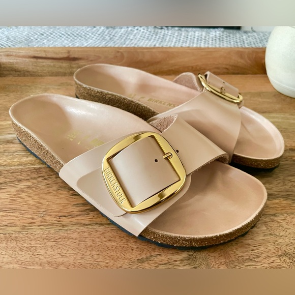 NEW Birkenstock Madrid Big Buckle Leather Size 41 In New Beige Gold - Picture 3 of 11